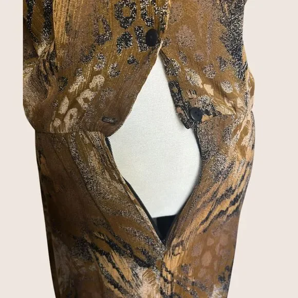 🐆 VTG 80s RABBIT RABBIT RABBIT DESIGNS ANIMAL CHEETAH PRINT DRAPE FRONT DRESS - Picture 11 of 12